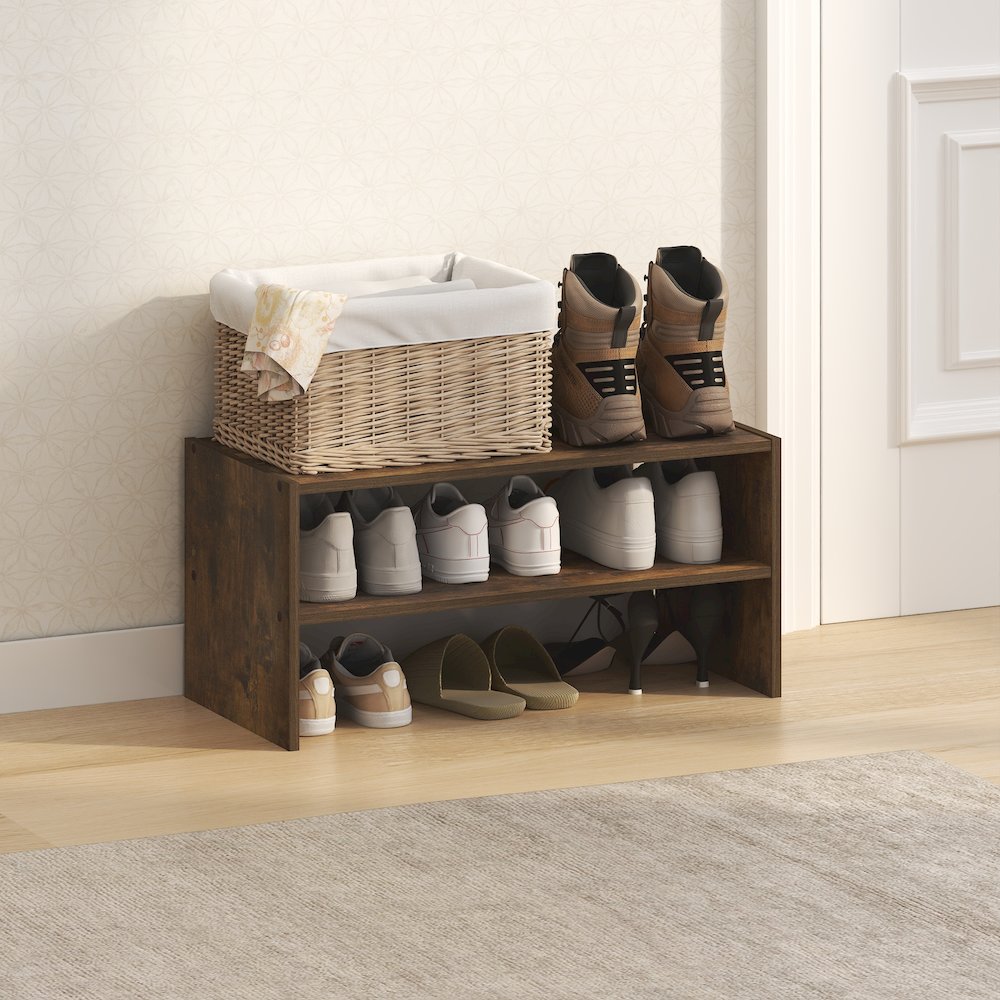 FANO Shoe Rack, 24-Inch Width Shoe Organizer, Stackable Shoe Storage, Amber Pine. Picture 3