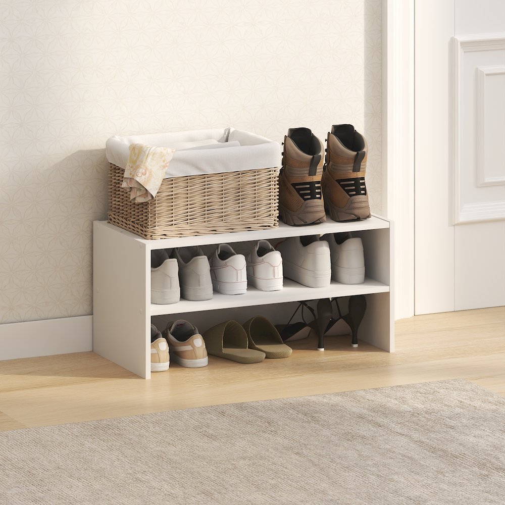 FANO Shoe Rack, 24-Inch Width Shoe Organizer, Stackable Shoe Storage, White. Picture 3