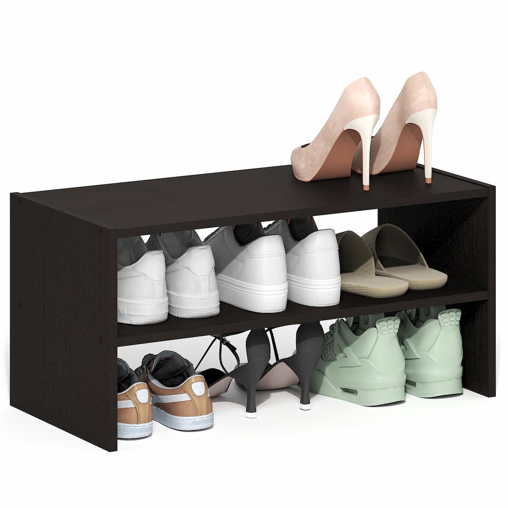 Shoe Rack, 24-Inch Width Shoe Organizer, Stackable Shoe Storage, Black Dark Oak. Picture 4
