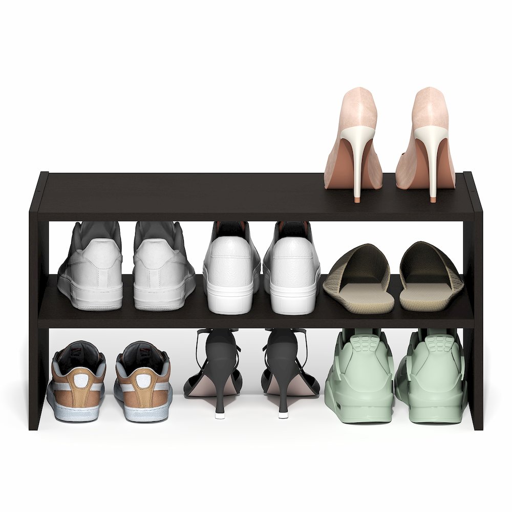 Shoe Rack, 24-Inch Width Shoe Organizer, Stackable Shoe Storage, Black Dark Oak. Picture 5