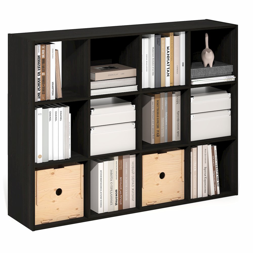 PELLI Book Shelf, 12-Cube Bookshelf, Cube Storage Organizer Bookcase, Espresso. Picture 4