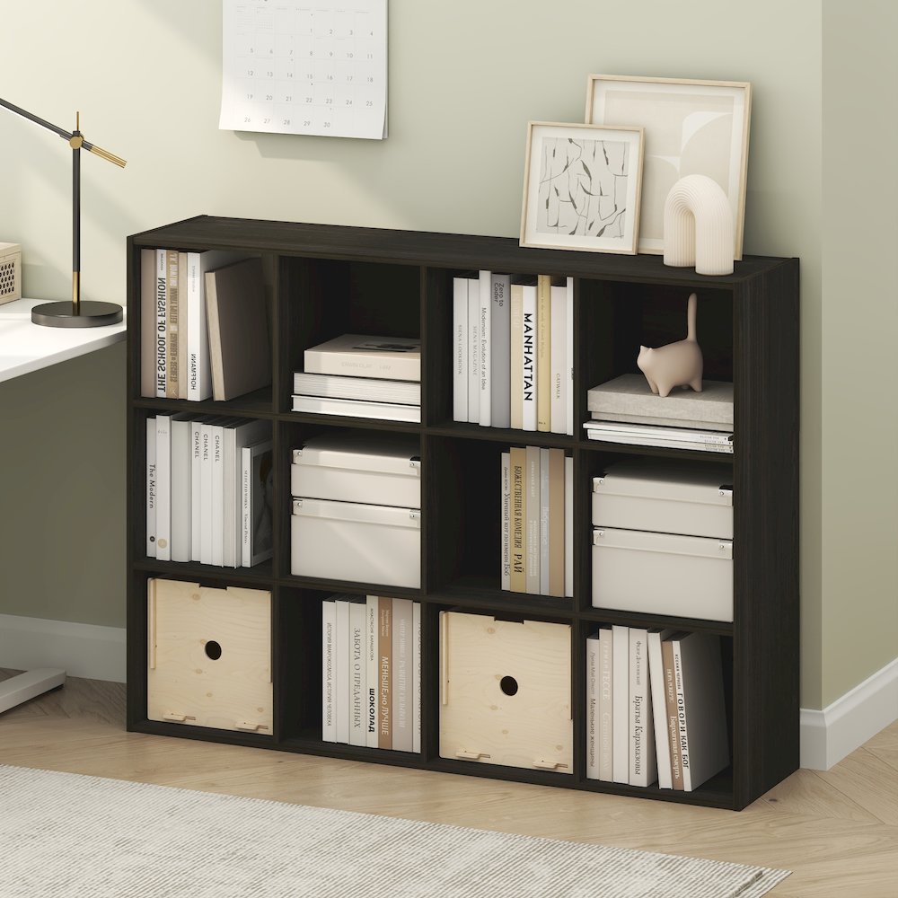PELLI Book Shelf, 12-Cube Bookshelf, Cube Storage Organizer Bookcase, Espresso. Picture 3