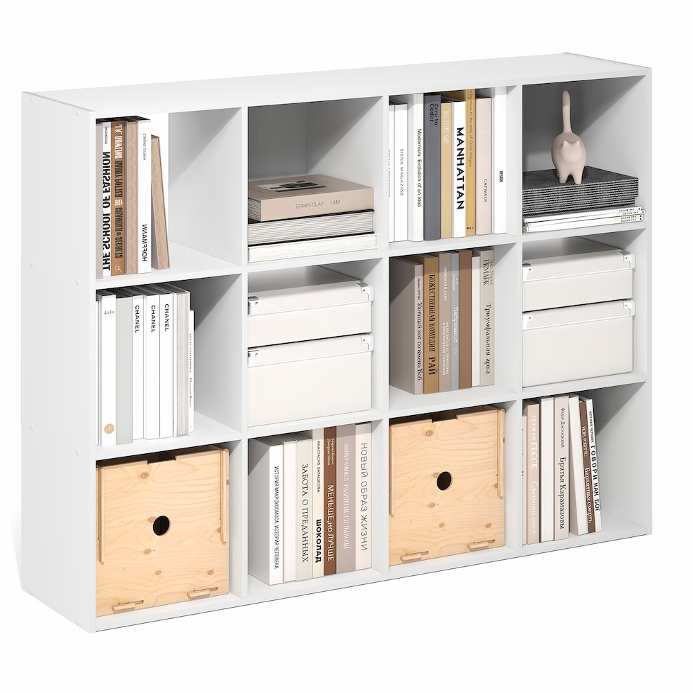 PELLI Book Shelf, 12-Cube Bookshelf, Cube Storage Organizer Bookcase, White. Picture 4
