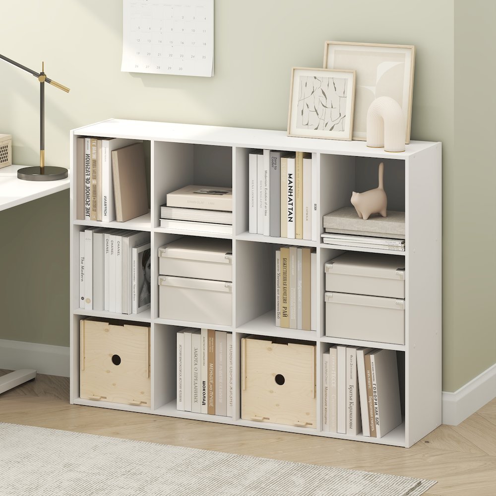PELLI Book Shelf, 12-Cube Bookshelf, Cube Storage Organizer Bookcase, White. Picture 3
