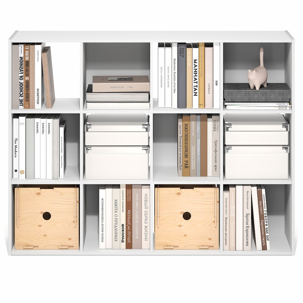 PELLI Book Shelf, 12-Cube Bookshelf, Cube Storage Organizer Bookcase, White. Picture 5