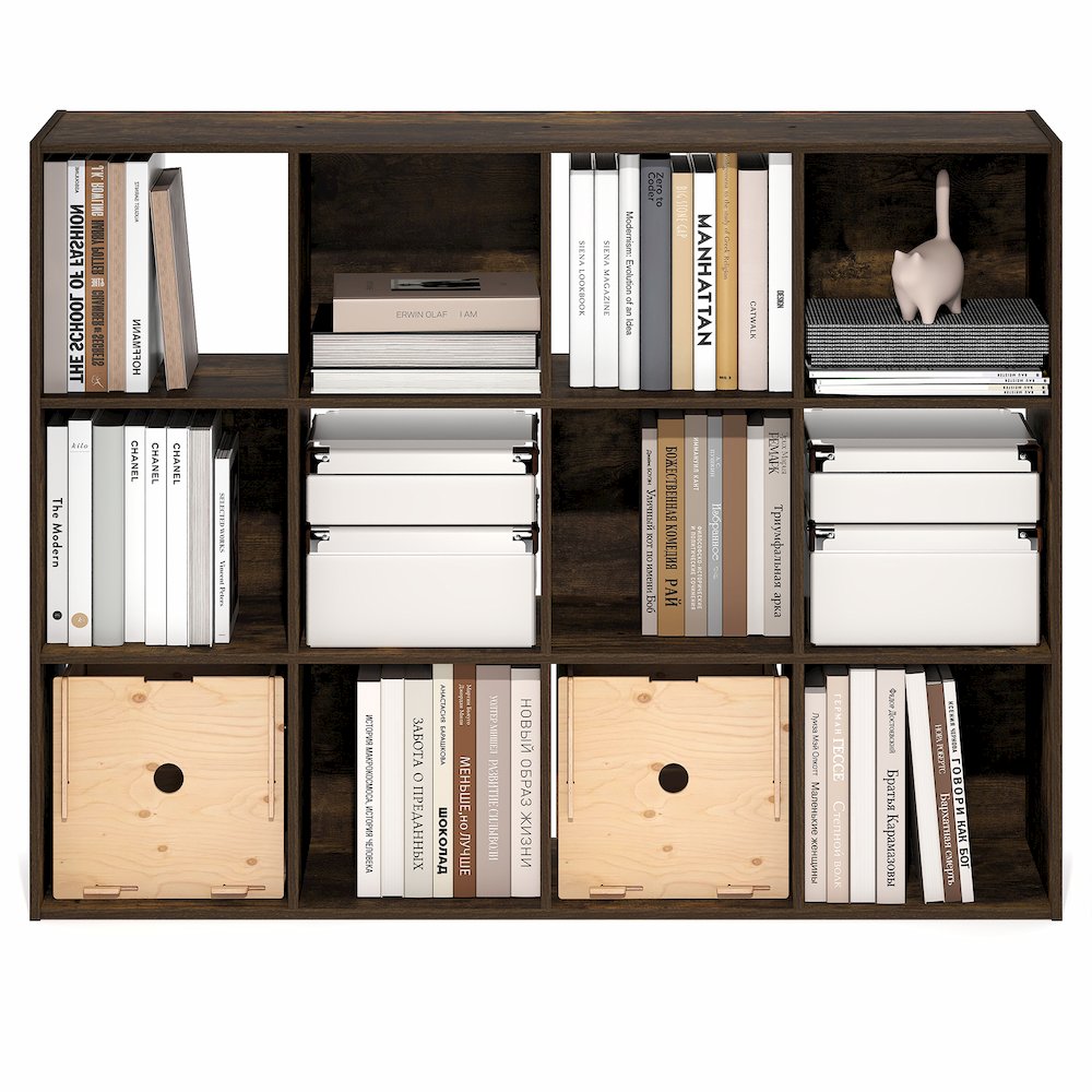 PELLI Book Shelf, 12-Cube Bookshelf, Cube Storage Organizer Bookcase, Amber Pine. Picture 5