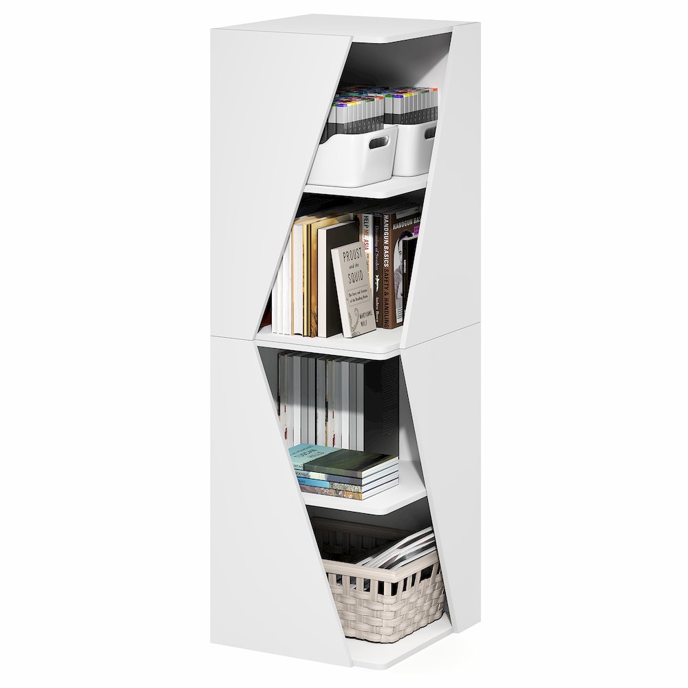 Stackable 2-in-1 Bookshelf, 4-Tier Corner Bookcase with Display Shelf. Picture 3