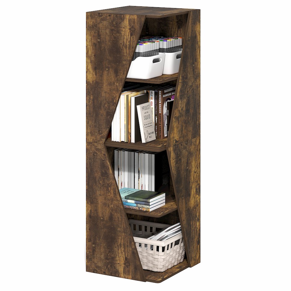 Stackable 2-in-1 Bookshelf, 4-Tier Corner Bookcase with Display Shelf. Picture 3