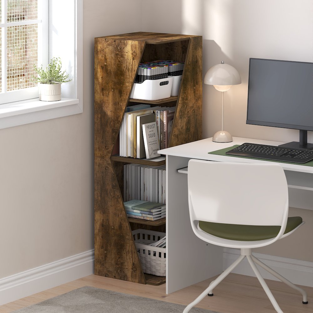 Stackable 2-in-1 Bookshelf, 4-Tier Corner Bookcase with Display Shelf. Picture 4