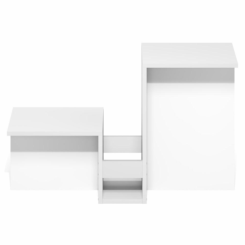 Valley Shaped End Table with Tiered Levels Shelf and Magazine Rack, White. Picture 2