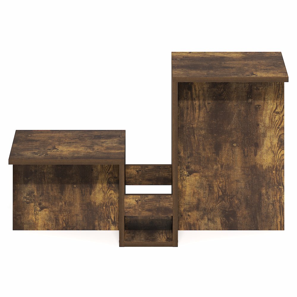 Valley Shaped End Table with Tiered Levels Shelf and Magazine Rack, Amber Pine. Picture 2