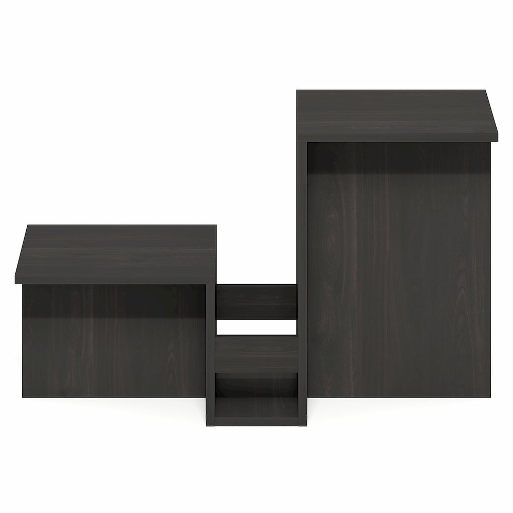 Valley Shaped End Table with Tiered Levels Shelf and Magazine Rack, Espresso. Picture 2