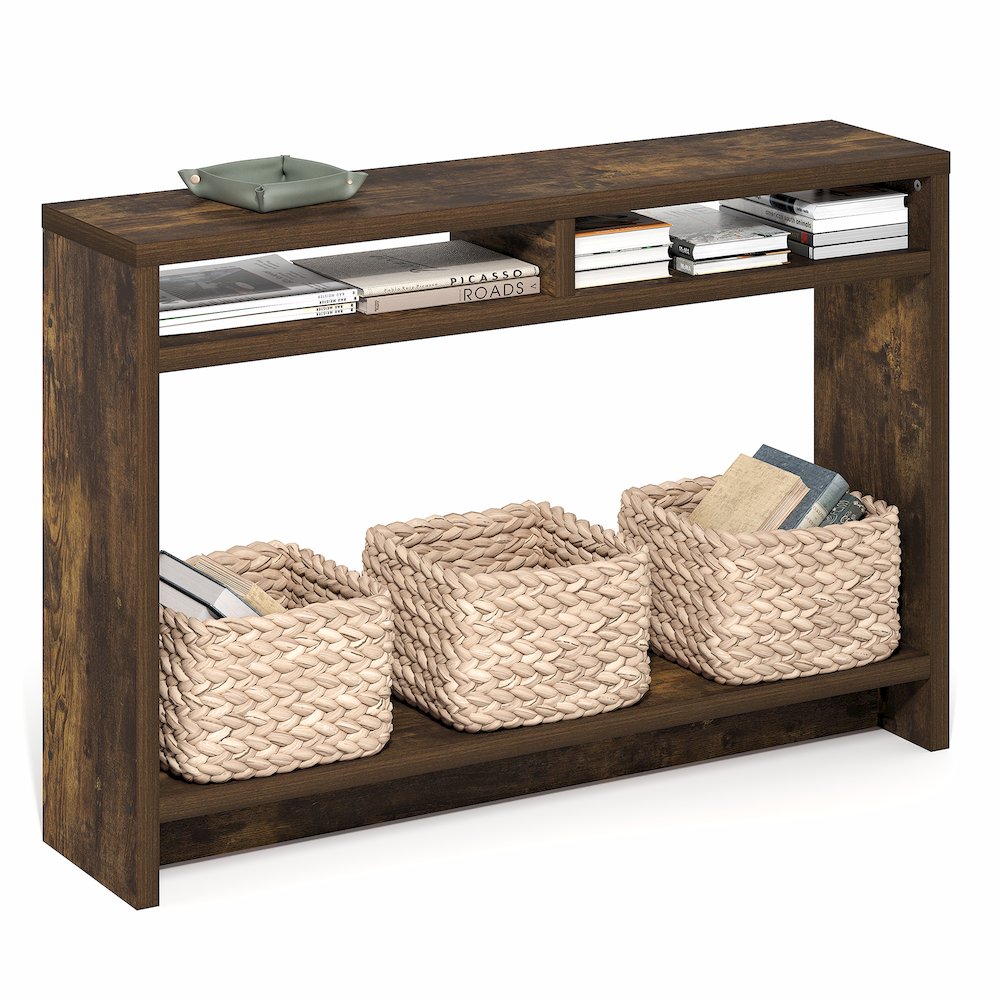 3-Tier Narrow Console Table with Extra Thick Frame and Storage Shelf, Amber Pine. Picture 2