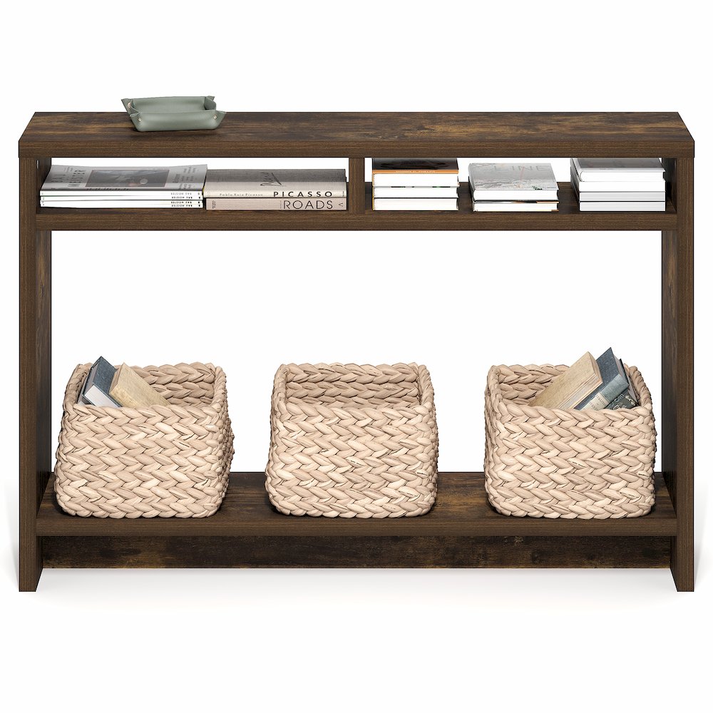 3-Tier Narrow Console Table with Extra Thick Frame and Storage Shelf, Amber Pine. Picture 5