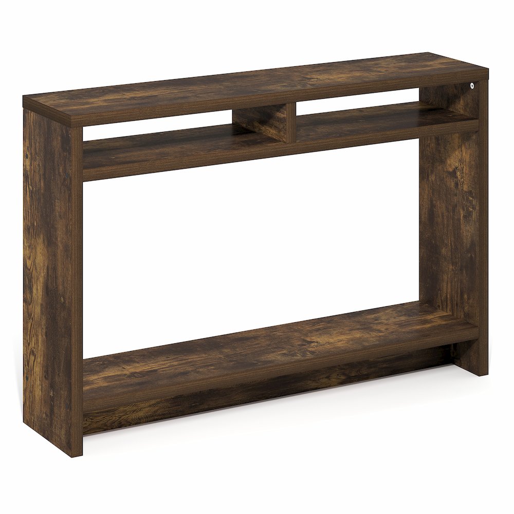 3-Tier Narrow Console Table with Extra Thick Frame and Storage Shelf, Amber Pine. Picture 6