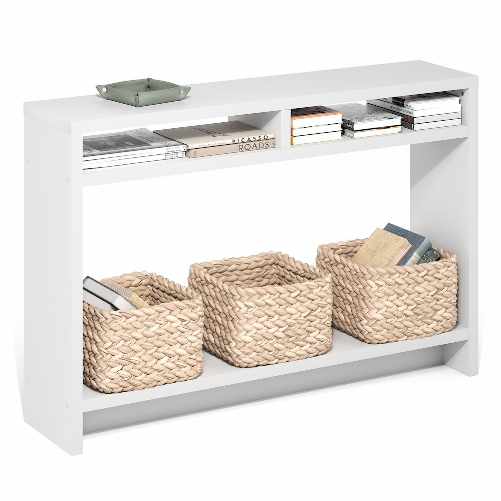 3-Tier Narrow Console Table with Extra Thick Frame and Storage Shelf, White. Picture 2