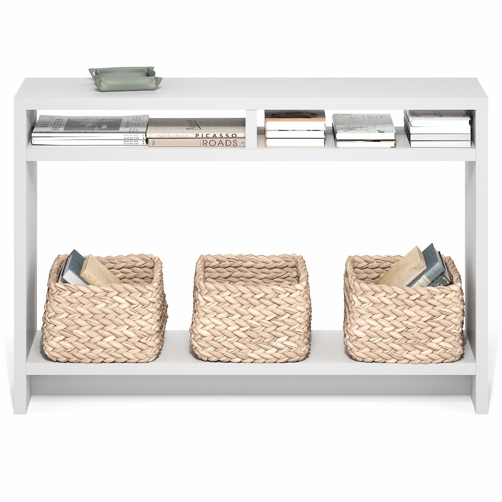 3-Tier Narrow Console Table with Extra Thick Frame and Storage Shelf, White. Picture 5