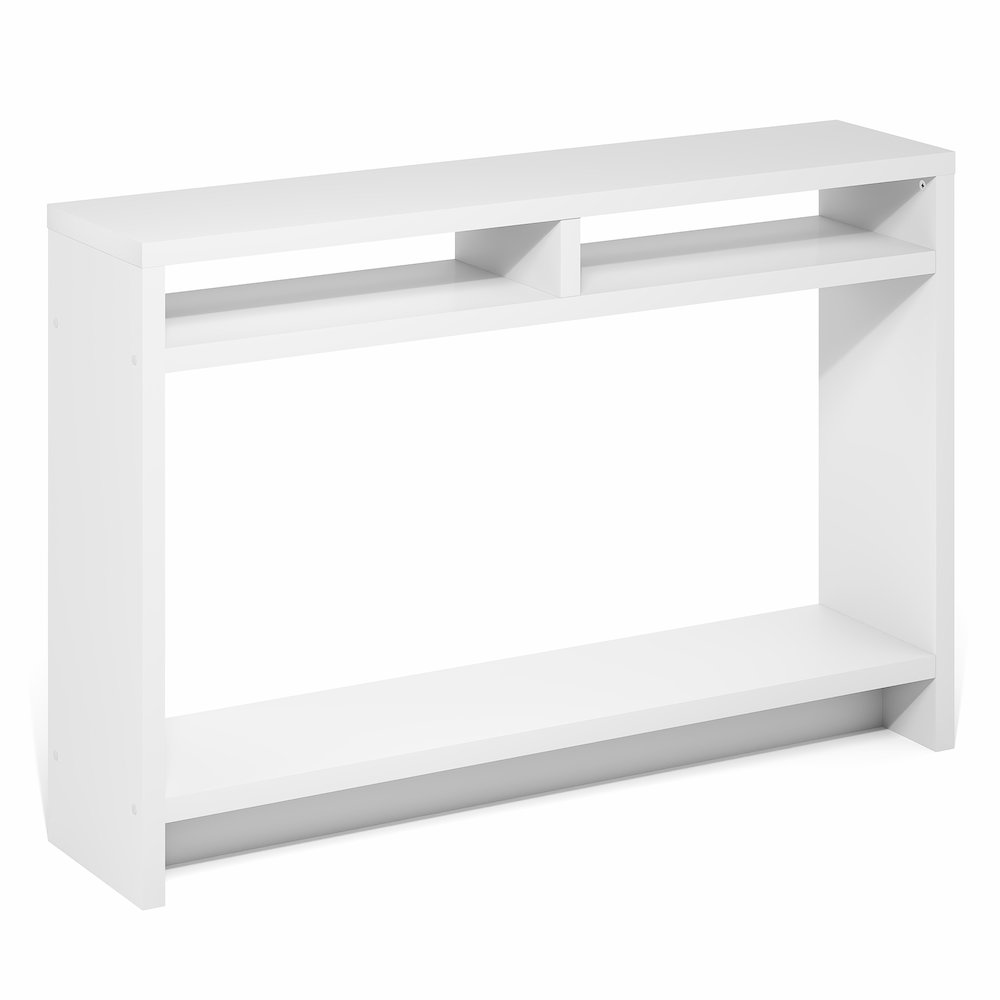 3-Tier Narrow Console Table with Extra Thick Frame and Storage Shelf, White. Picture 6
