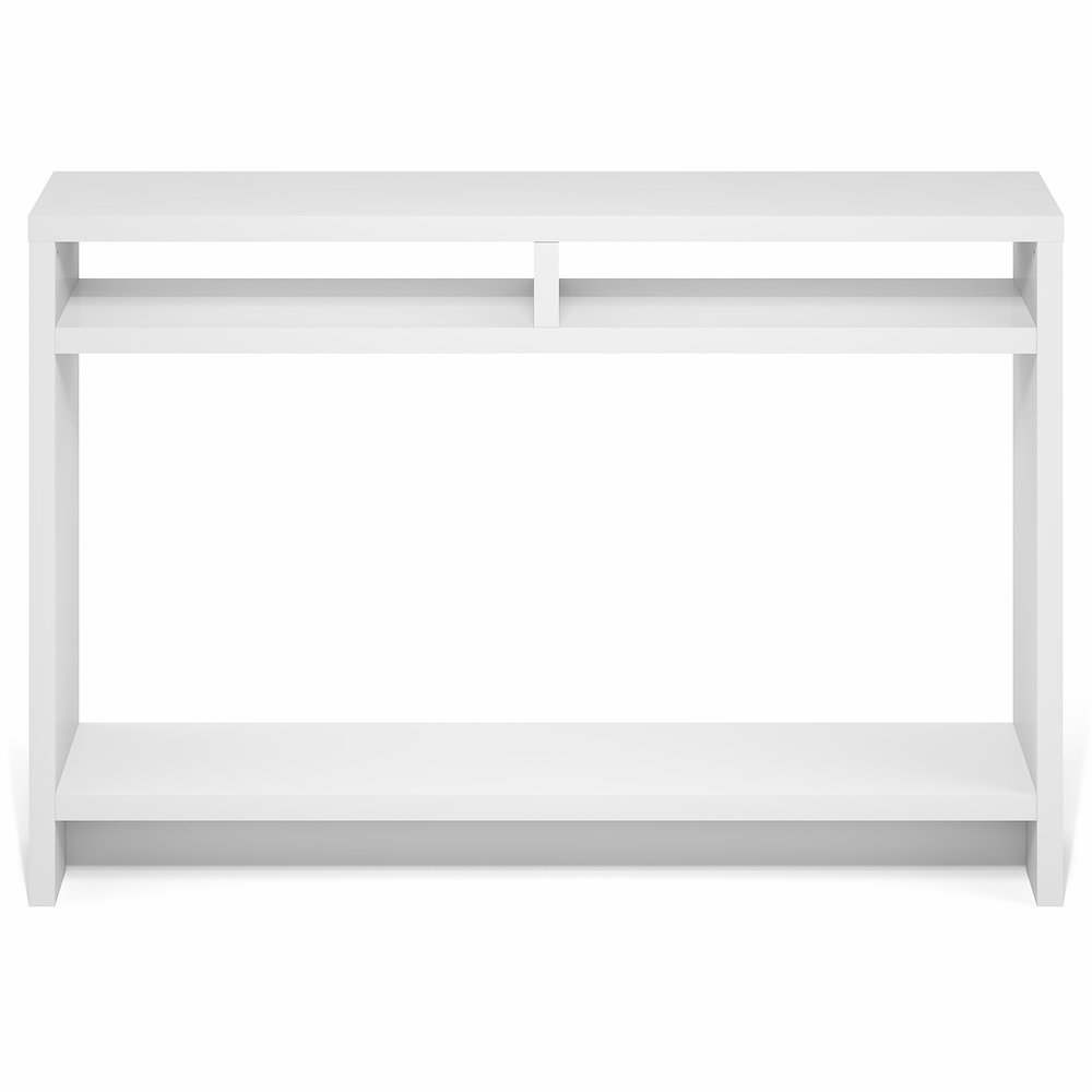 3-Tier Narrow Console Table with Extra Thick Frame and Storage Shelf, White. Picture 1