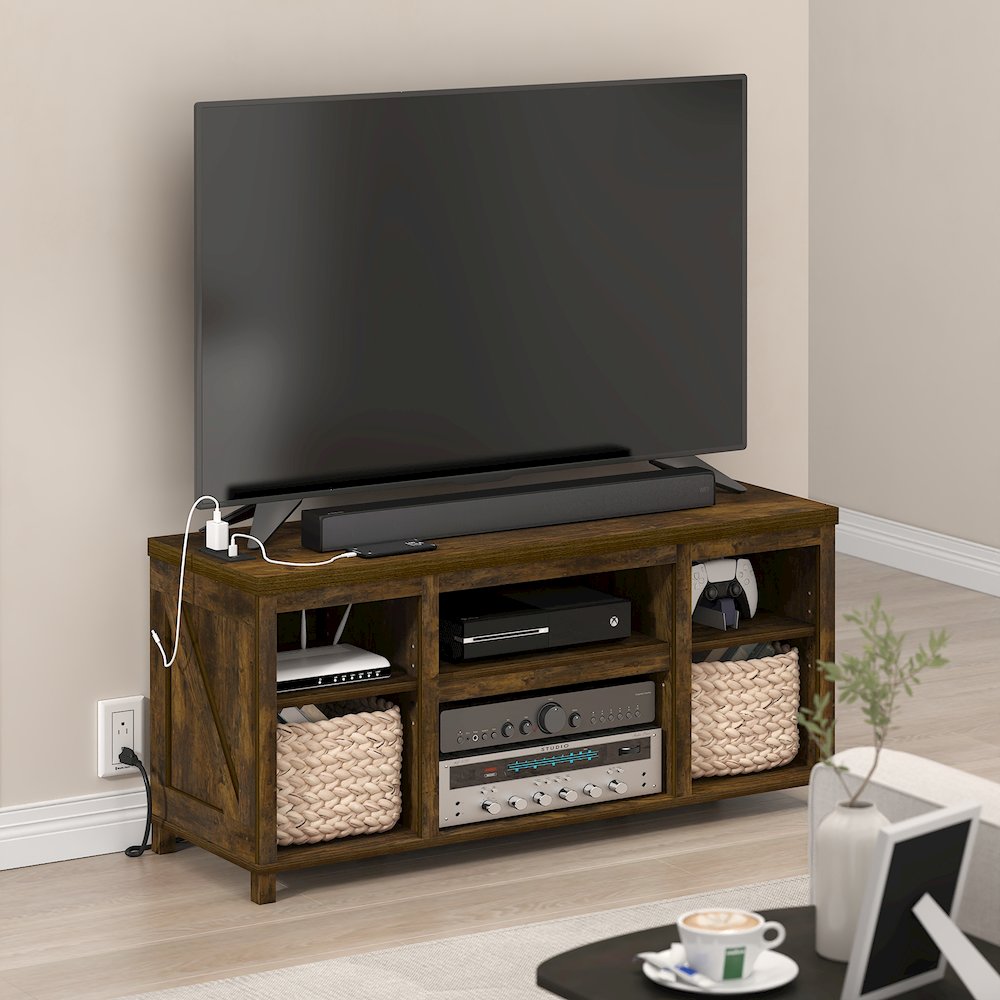 3-Tier Entertainment Center for TV up to 55 Inch with USB Ports & Power Outlets. Picture 3