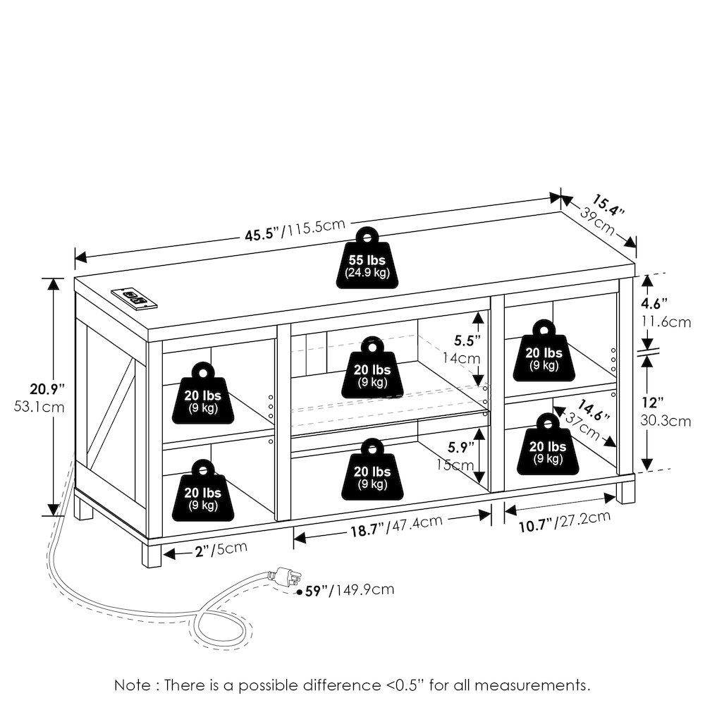 3-Tier Entertainment Center for TV up to 55 Inch with USB Ports & Power Outlets. Picture 5