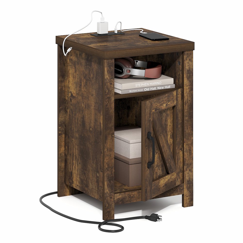Night stand with Charging Station, Door, USB Ports and Outlets, Amber Pine. Picture 3