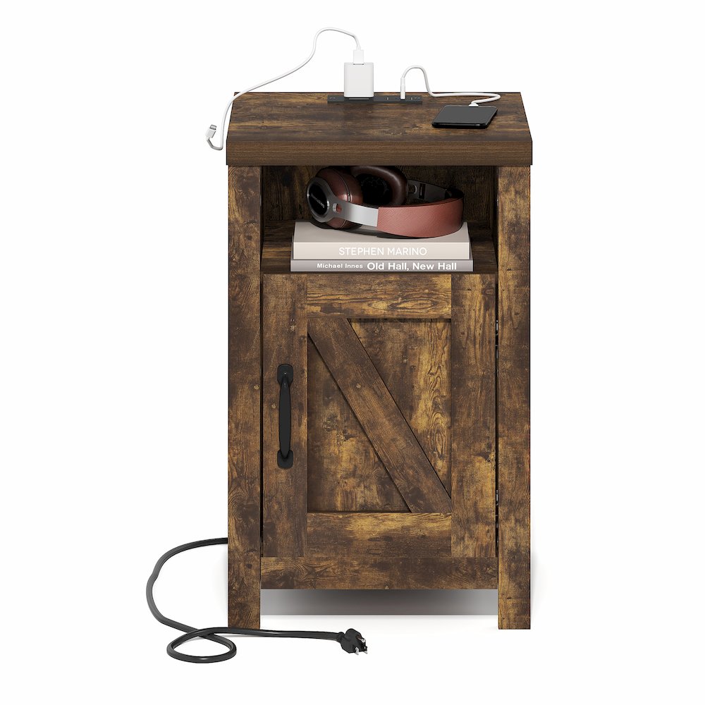 Night stand with Charging Station, Door, USB Ports and Outlets, Amber Pine. Picture 6