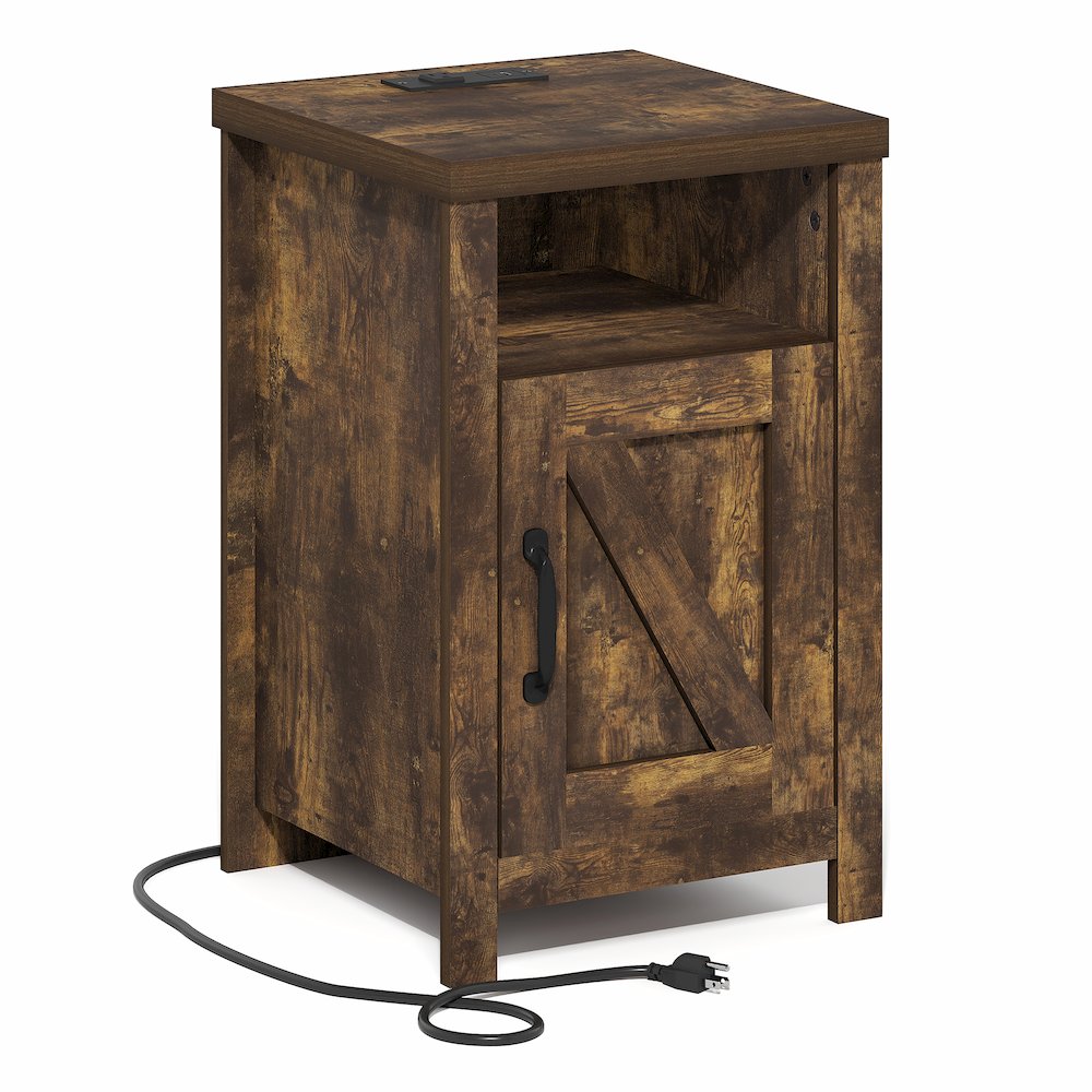 Night stand with Charging Station, Door, USB Ports and Outlets, Amber Pine. Picture 2