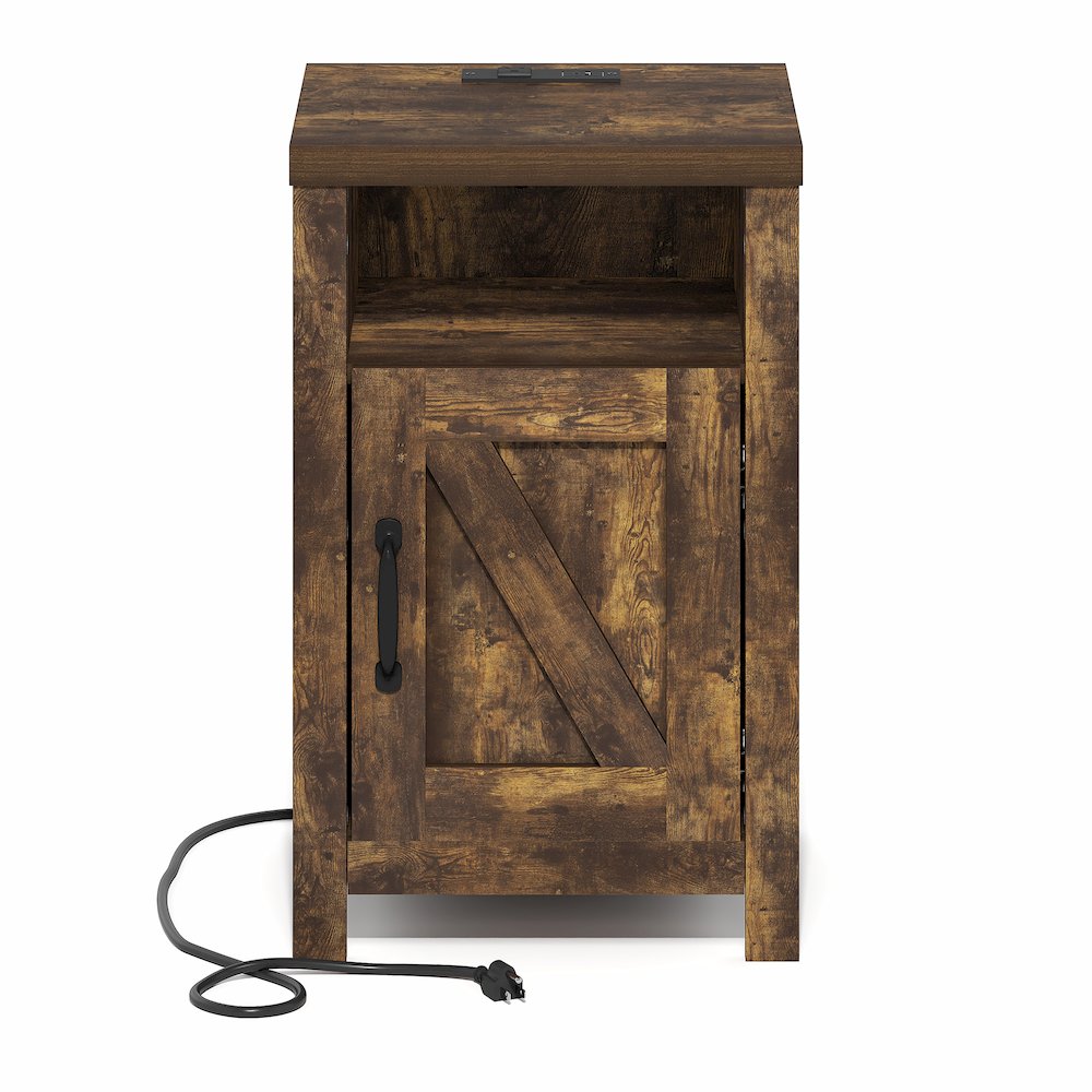 Night stand with Charging Station, Door, USB Ports and Outlets, Amber Pine. Picture 1