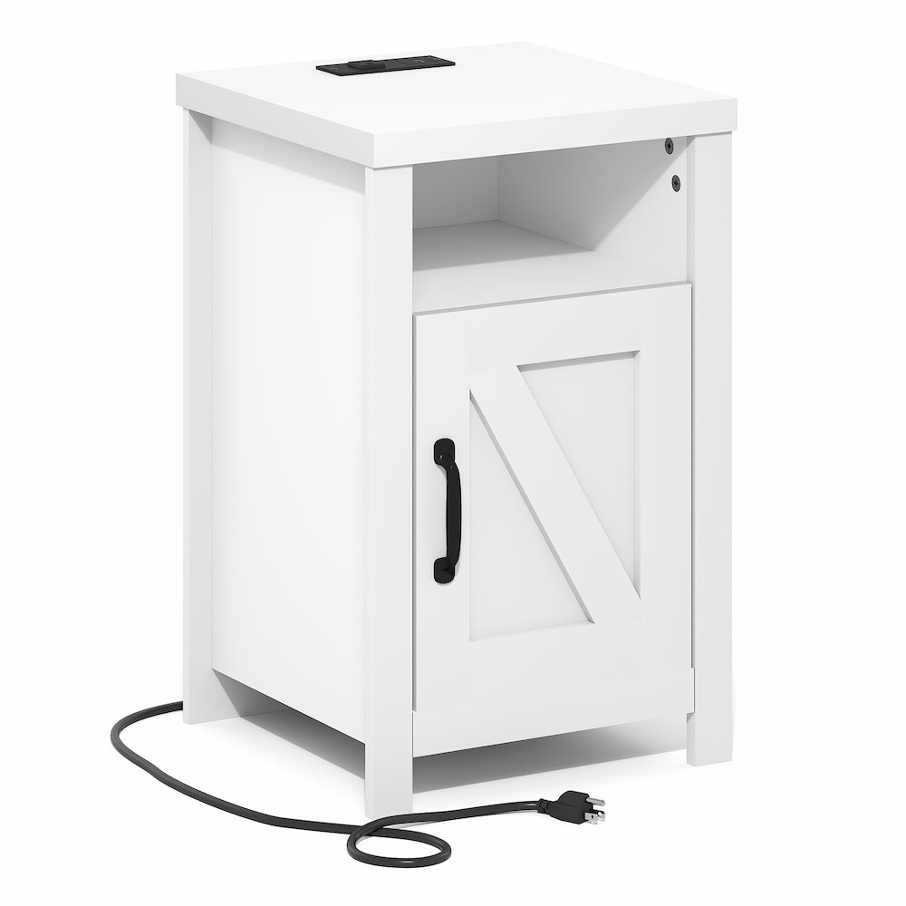 Night stand with Charging Station, Door, USB Ports and Outlets, White. Picture 6