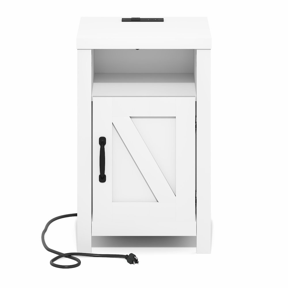 Night stand with Charging Station, Door, USB Ports and Outlets, White. Picture 1