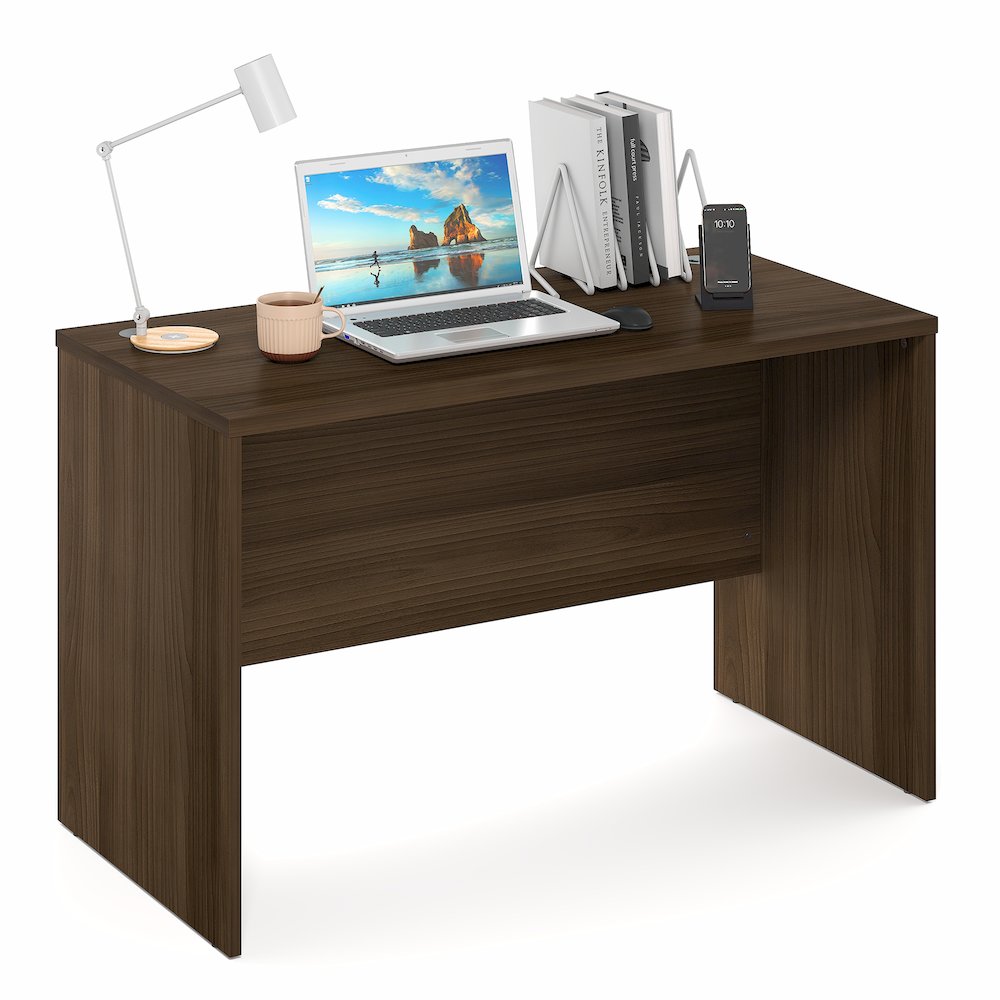47 Inch Rectangular Executive Desk with Modesty Panel, Modern Walnut. Picture 4