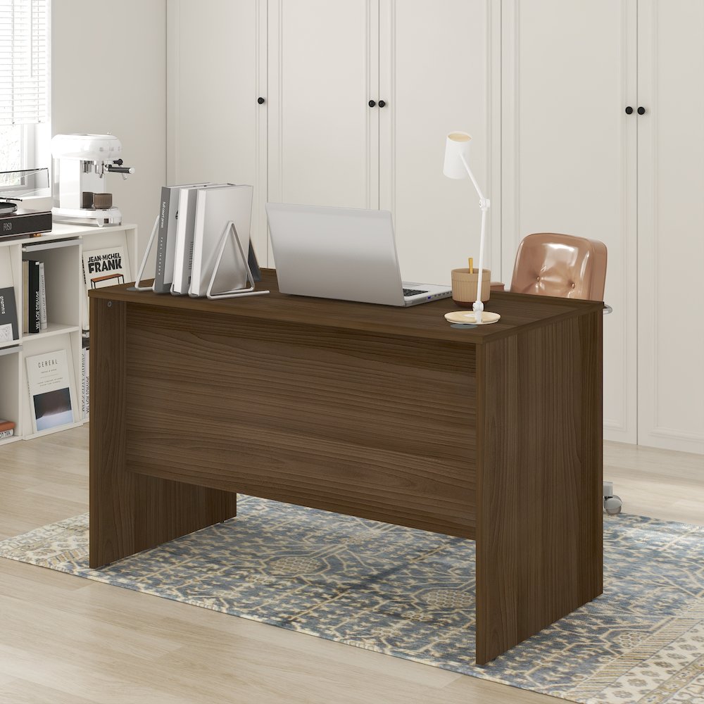 47 Inch Rectangular Executive Desk with Modesty Panel, Modern Walnut. Picture 6