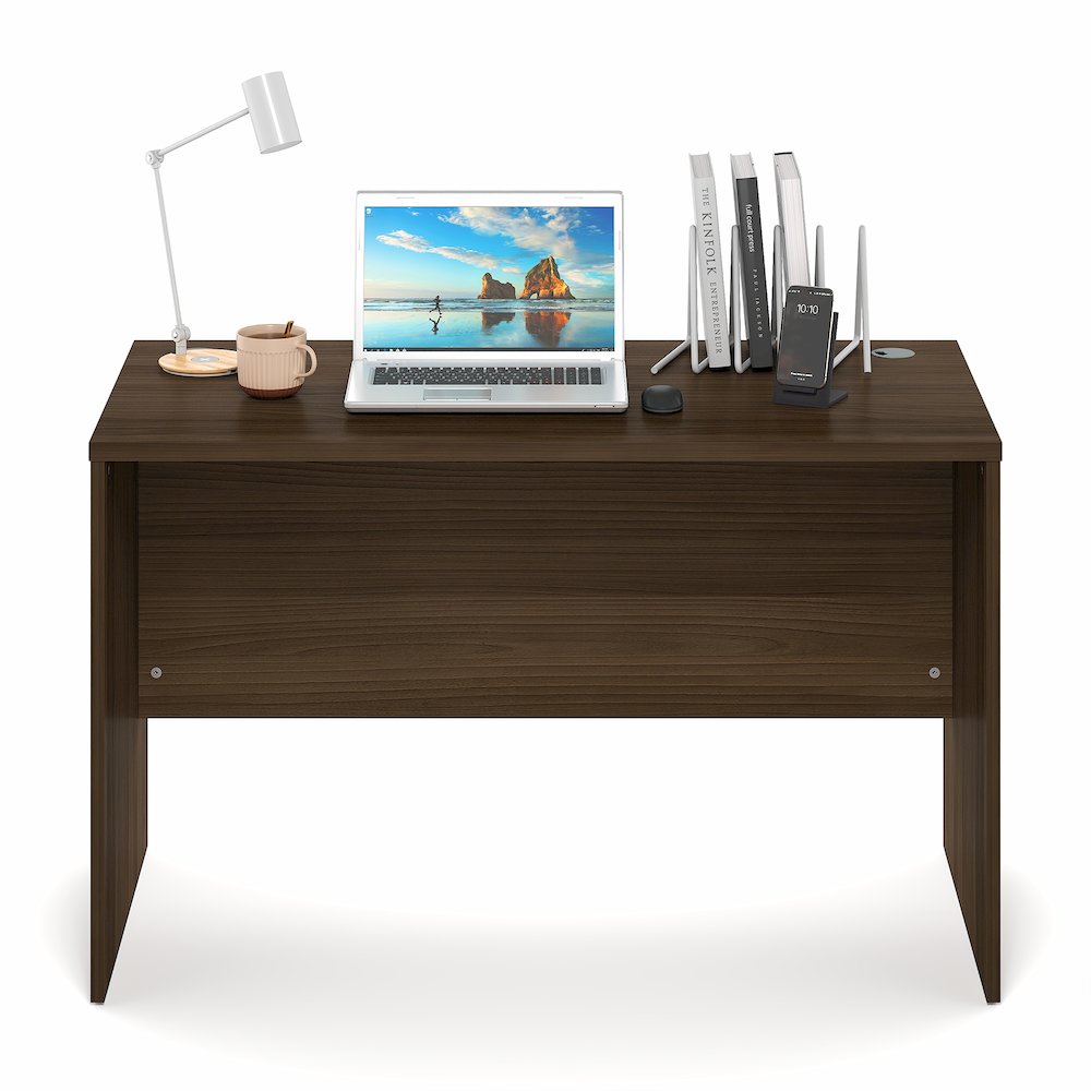 47 Inch Rectangular Executive Desk with Modesty Panel, Modern Walnut. Picture 3