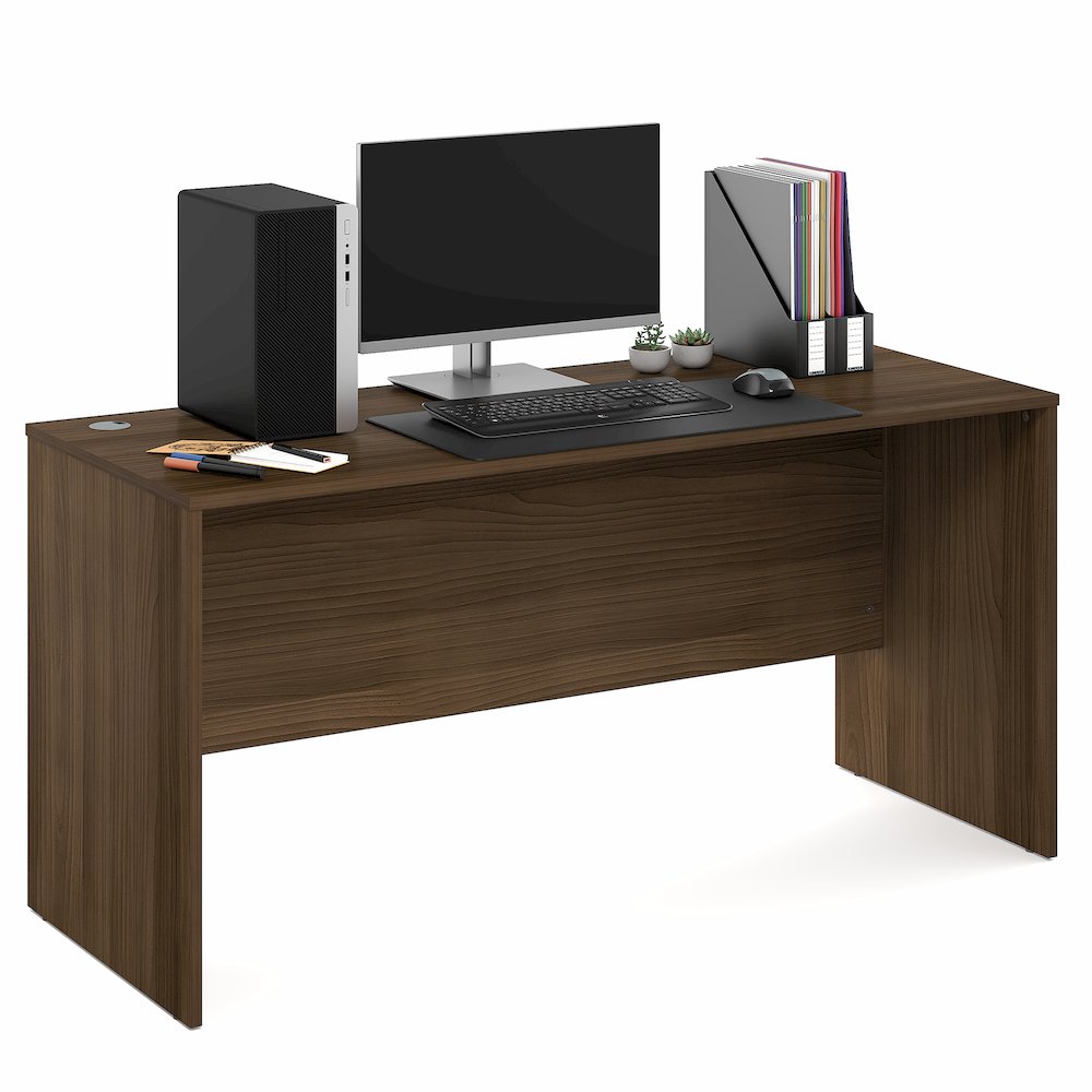 60 Inch Rectangular Executive Desk with Modesty Panel, Modern Walnut. Picture 3