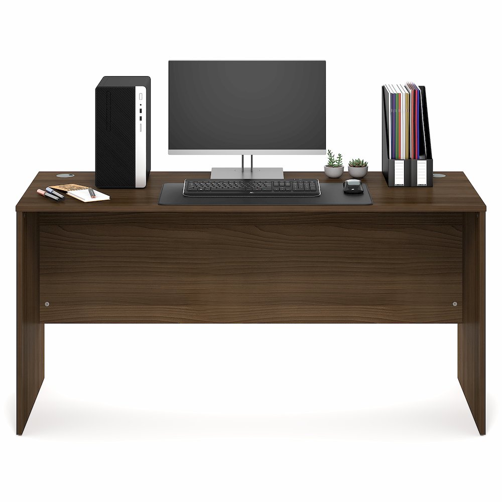 60 Inch Rectangular Executive Desk with Modesty Panel, Modern Walnut. Picture 4
