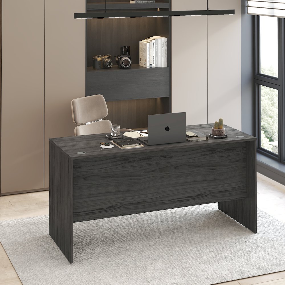 60 Inch Rectangular Executive Desk with Modesty Panel, Coastal Grey. Picture 6
