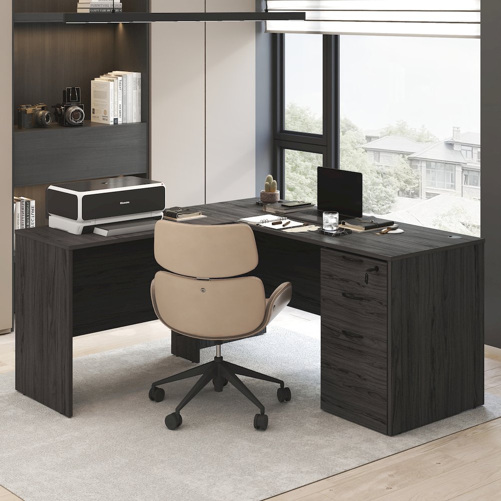60 Inch Rectangular Executive Desk with Modesty Panel, Coastal Grey. Picture 7