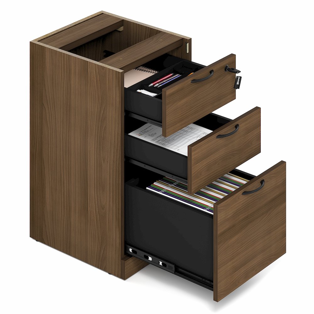 3-Drawer Fixed Pedestal Filing Cabinet, Soft-Close Drawers, Modern Walnut. Picture 6