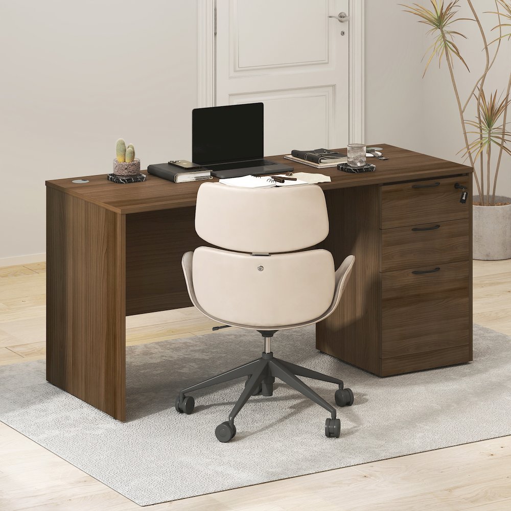 3-Drawer Fixed Pedestal Filing Cabinet, Soft-Close Drawers, Modern Walnut. Picture 9