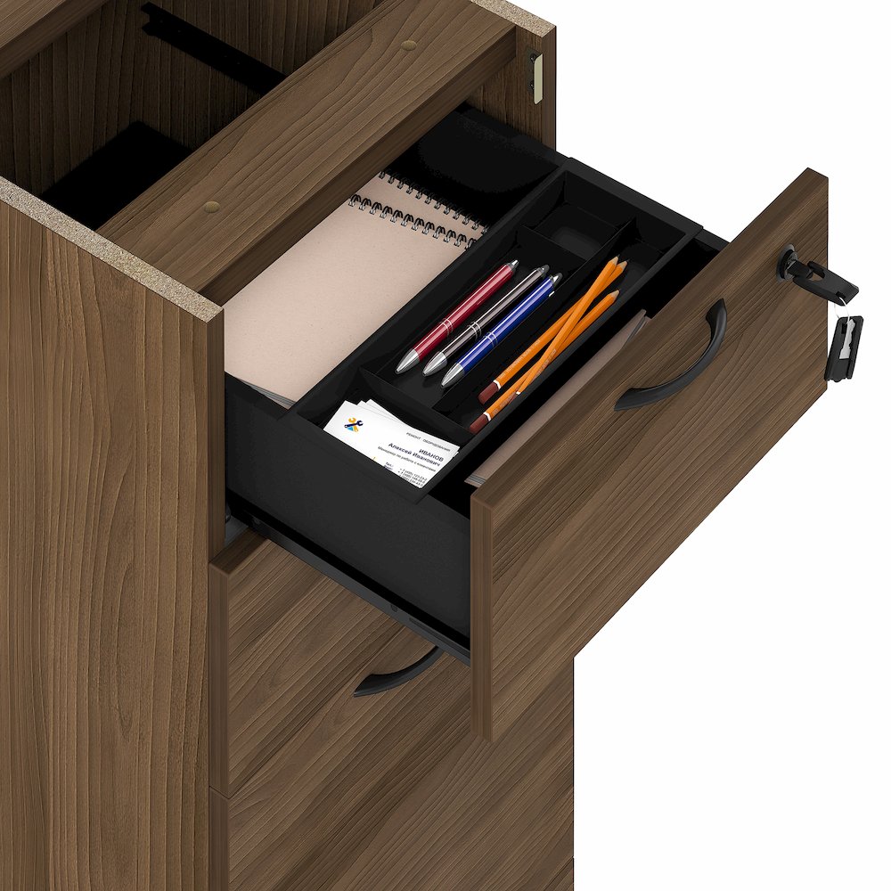 3-Drawer Fixed Pedestal Filing Cabinet, Soft-Close Drawers, Modern Walnut. Picture 7