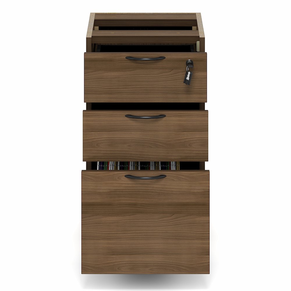 3-Drawer Fixed Pedestal Filing Cabinet, Soft-Close Drawers, Modern Walnut. Picture 3