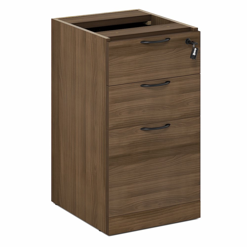 3-Drawer Fixed Pedestal Filing Cabinet, Soft-Close Drawers, Modern Walnut. Picture 1