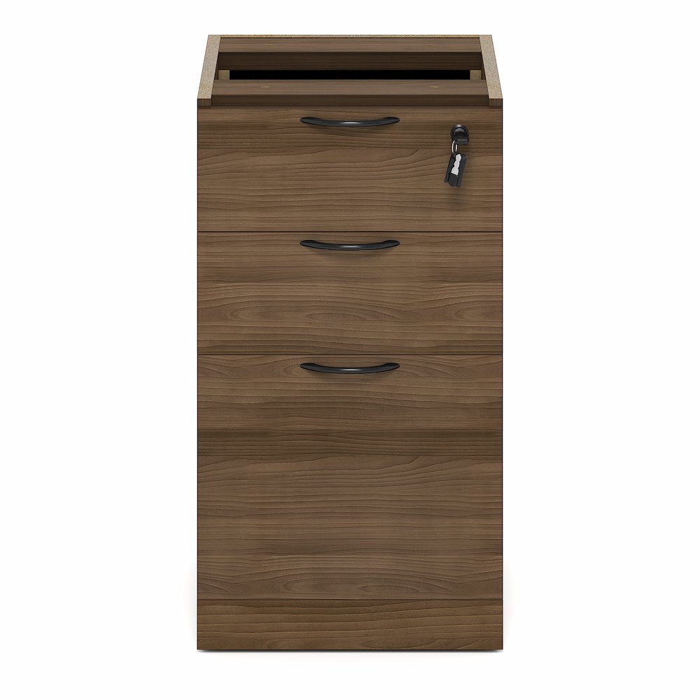 3-Drawer Fixed Pedestal Filing Cabinet, Soft-Close Drawers, Modern Walnut. Picture 2