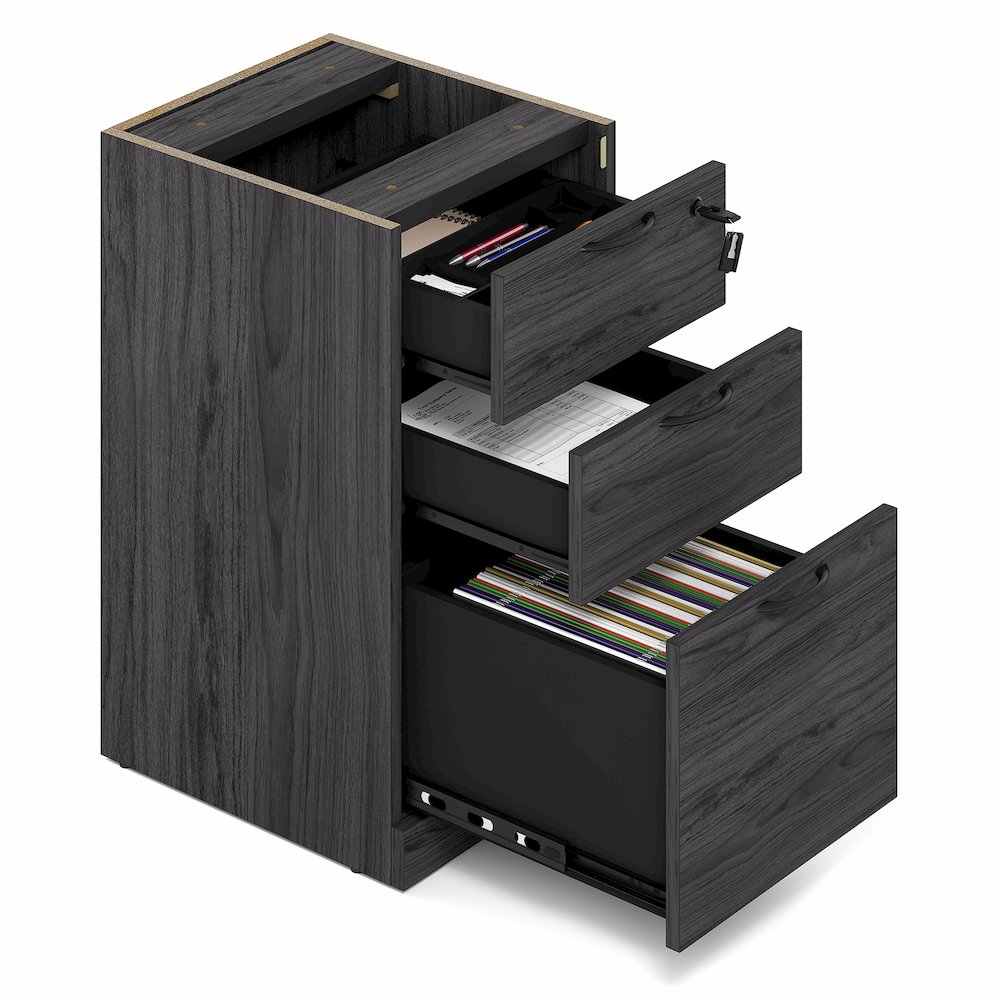 3-Drawer Fixed Pedestal Filing Cabinet with Lock,Soft-Close Drawers,Coastal Grey. Picture 6