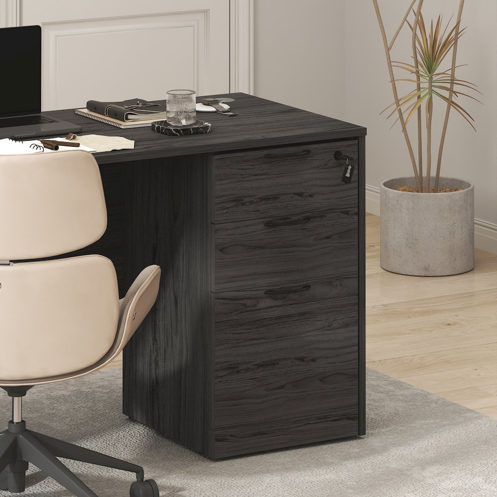 3-Drawer Fixed Pedestal Filing Cabinet with Lock,Soft-Close Drawers,Coastal Grey. Picture 8