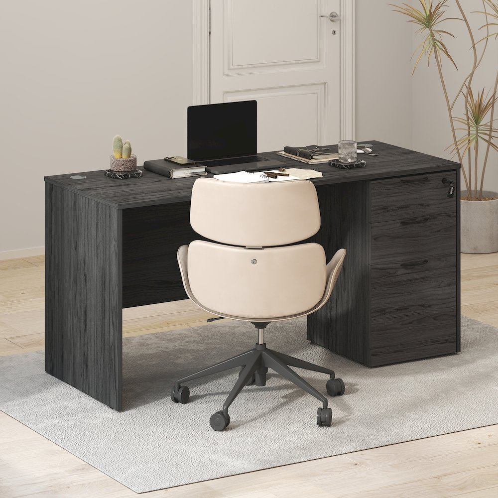 3-Drawer Fixed Pedestal Filing Cabinet with Lock,Soft-Close Drawers,Coastal Grey. Picture 9