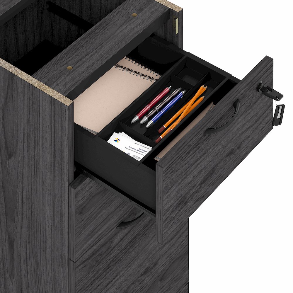 3-Drawer Fixed Pedestal Filing Cabinet with Lock,Soft-Close Drawers,Coastal Grey. Picture 7