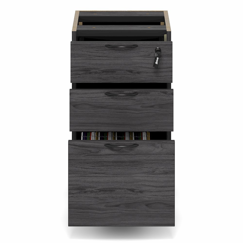 3-Drawer Fixed Pedestal Filing Cabinet with Lock,Soft-Close Drawers,Coastal Grey. Picture 3