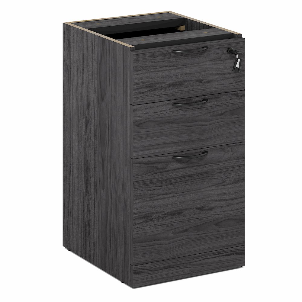 3-Drawer Fixed Pedestal Filing Cabinet with Lock,Soft-Close Drawers,Coastal Grey. Picture 1